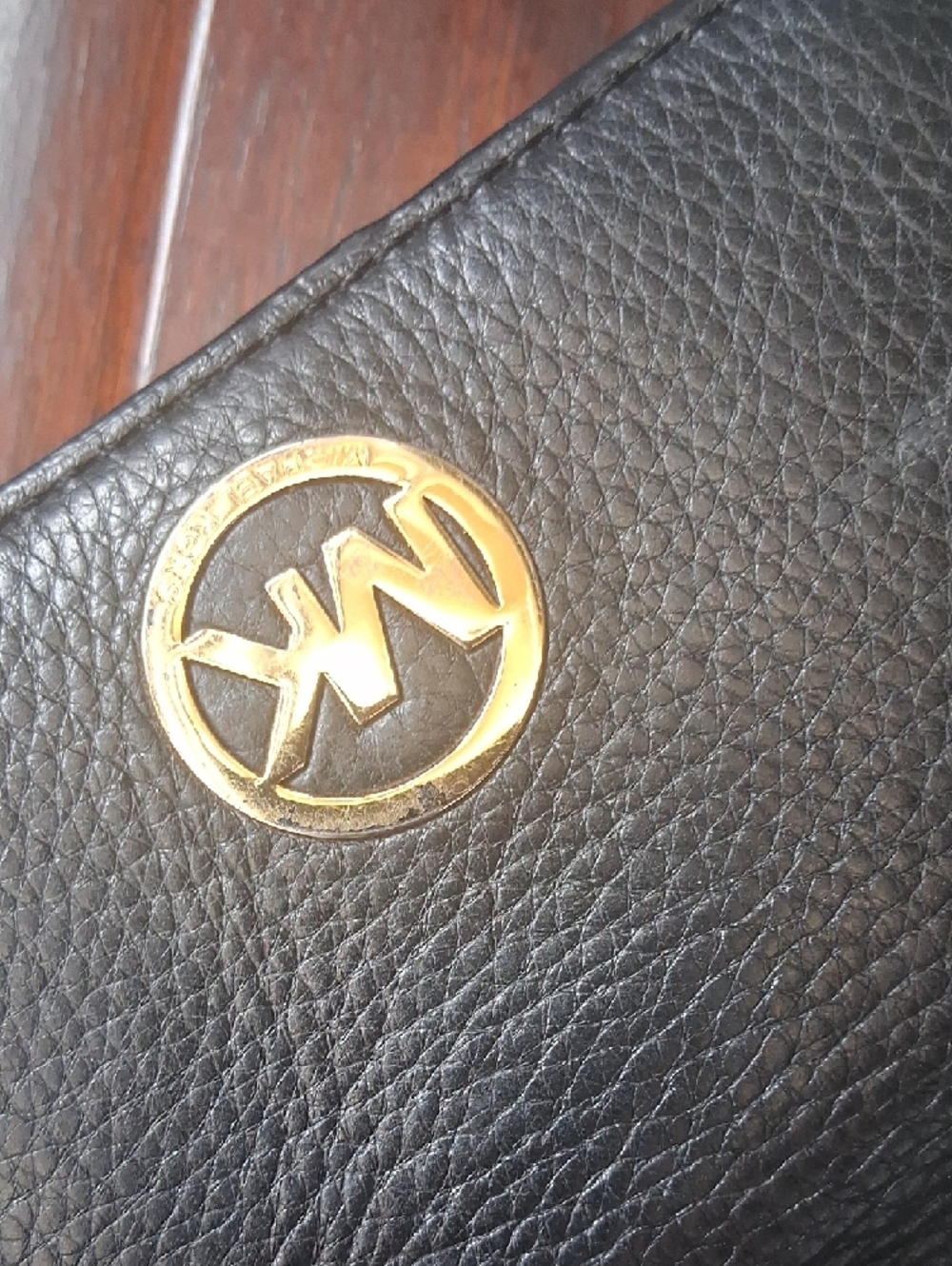 Michael Kors Black Pebbled Leather Wristlet with Gold MK Emblem - Picture 11 of 14
